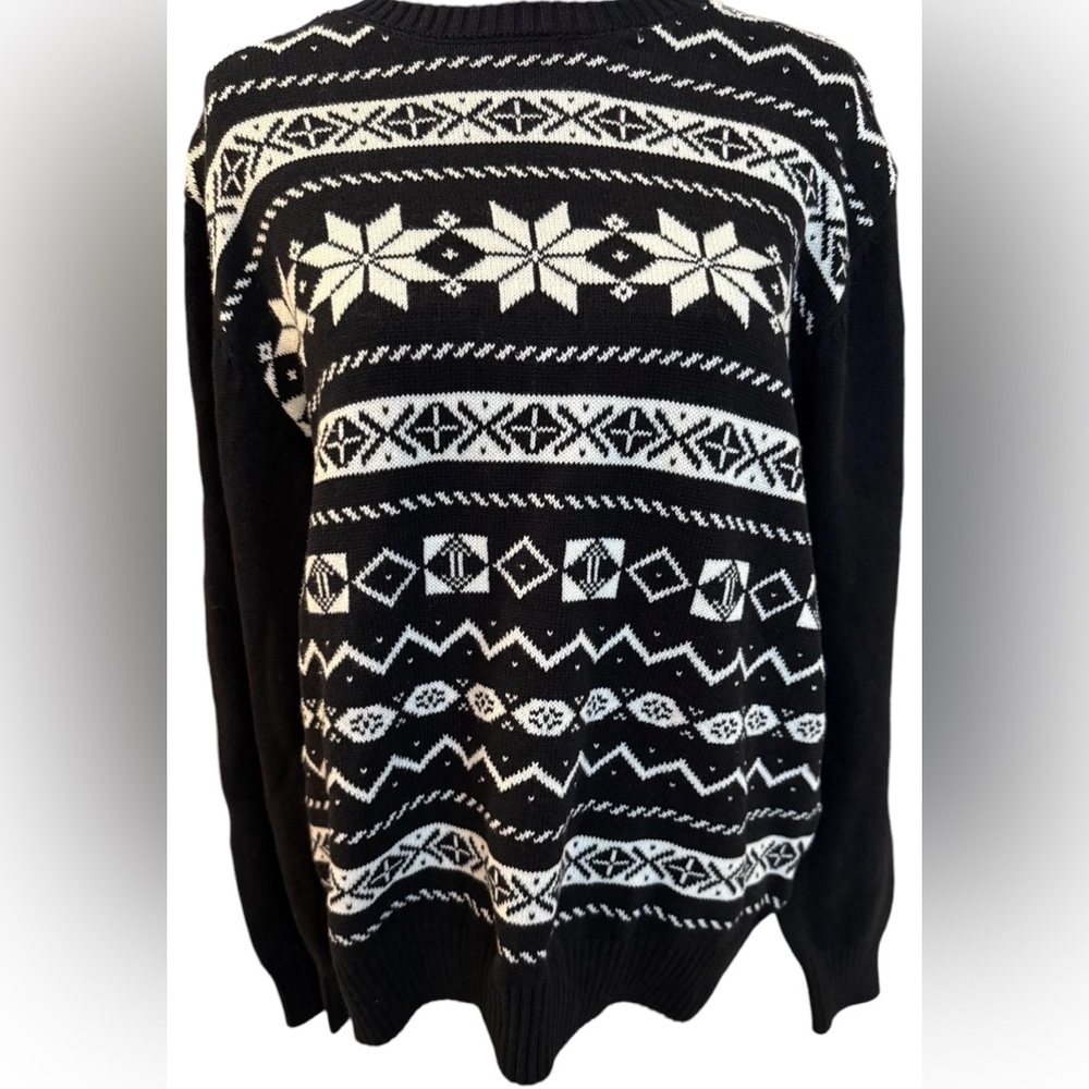NWT WEATHERPROOF VINTAGE Sweater Mens Large Black Snowflake Crew Neck Pullover